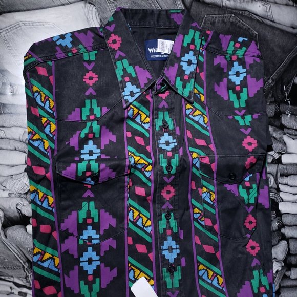 Vintage Wrangler Aztec Button Shirt XL DEADSTOCK - Picture 7 of 12